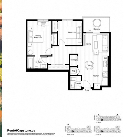 Floor plan for 2 beds, 2 baths, 878 sqft